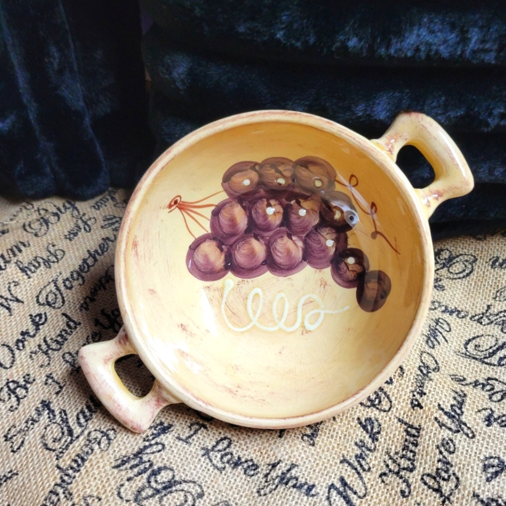 Vintage stoneware olive dish with handles made in Italy